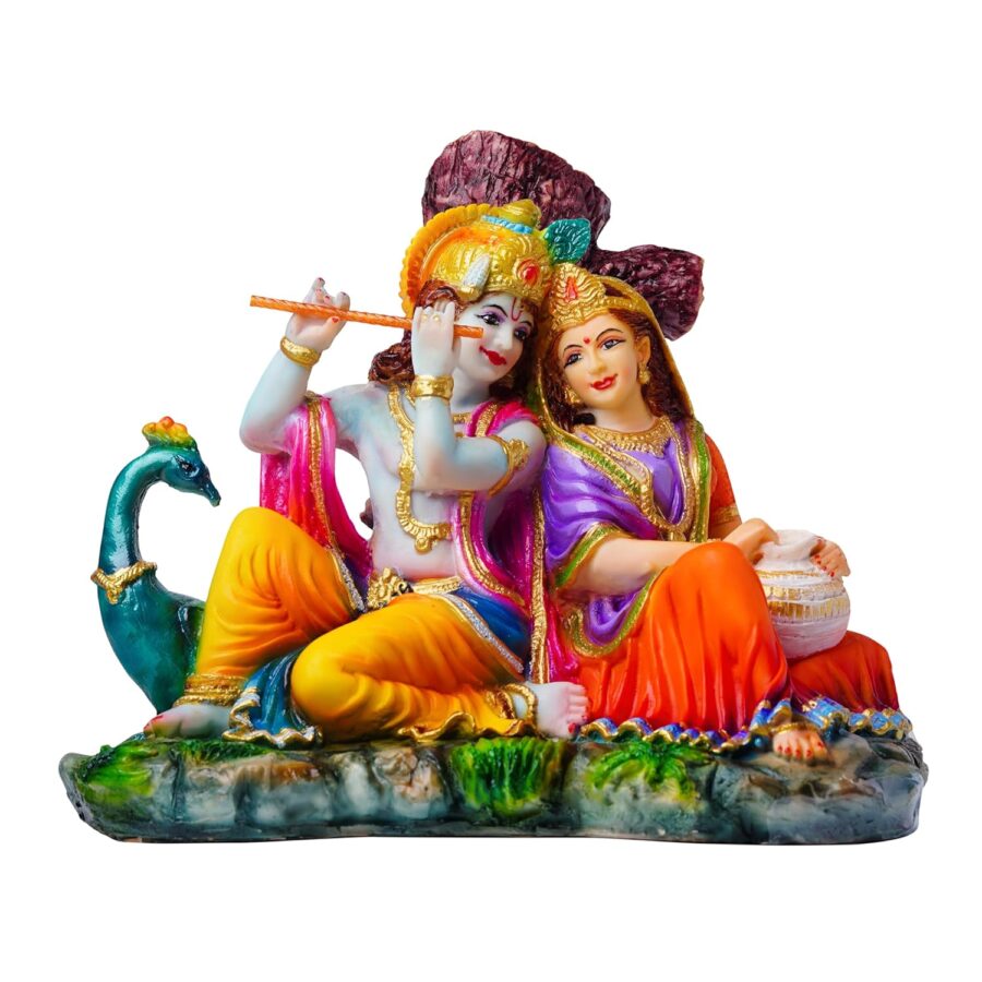 Radhakrishnan Murti Radha Krishna Idol Showpiece Hindu God Statue Gifts Decorative Figurine Home Decor for House Warming for Living Pooja Room Home Temple, Multicolour