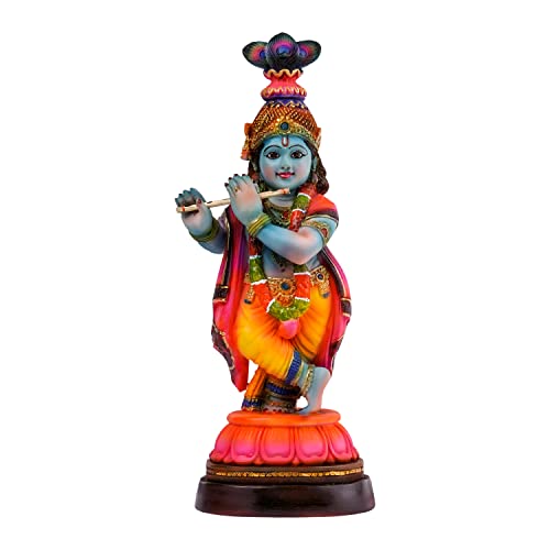 Handcrafted Krishna Murti Showpiece Hindu God Idol Decorative Statue Figurine for Home Decor Gifts for House Warming for Living Room, Multicolour