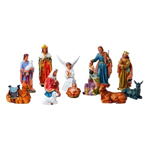 Crib Set Christmas | Nativity Set Xmas Decoration Statues | Idols Christian Figurine | Baby Jesus, Joseph & Mary, Kings, Shepherd & Others | Perfect Christmas Gifting, 6 Inch,12 Pieces
