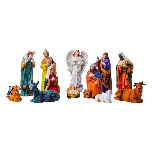 Christmas Crib Set Statues | Nativity Set Xmas Crib Decoration Statues Decor Idols Christian Figurine | Baby Jesus, Joseph & Mary, Kings, Shepherd & Others, 7.5 Inch, 12 Pieces
