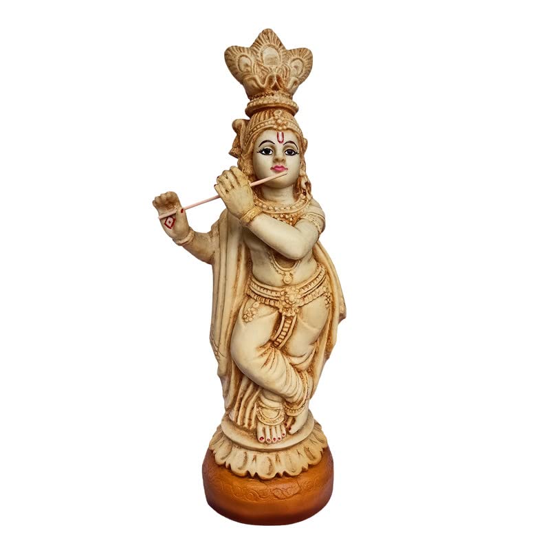 Krishna showpiece idol decorative statue figurine for home decor craft gifts for house warming for living room, Beige