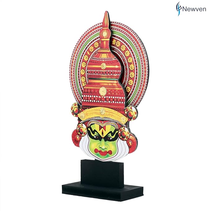 Newven Handcrafted Kathakali Face Stand Traditional Indian Home Decoration & Unique Showpiece for Home Decor, Office Desk, Room Aesthetic & Housewarming Gifts 10 X 6 X 21 CM